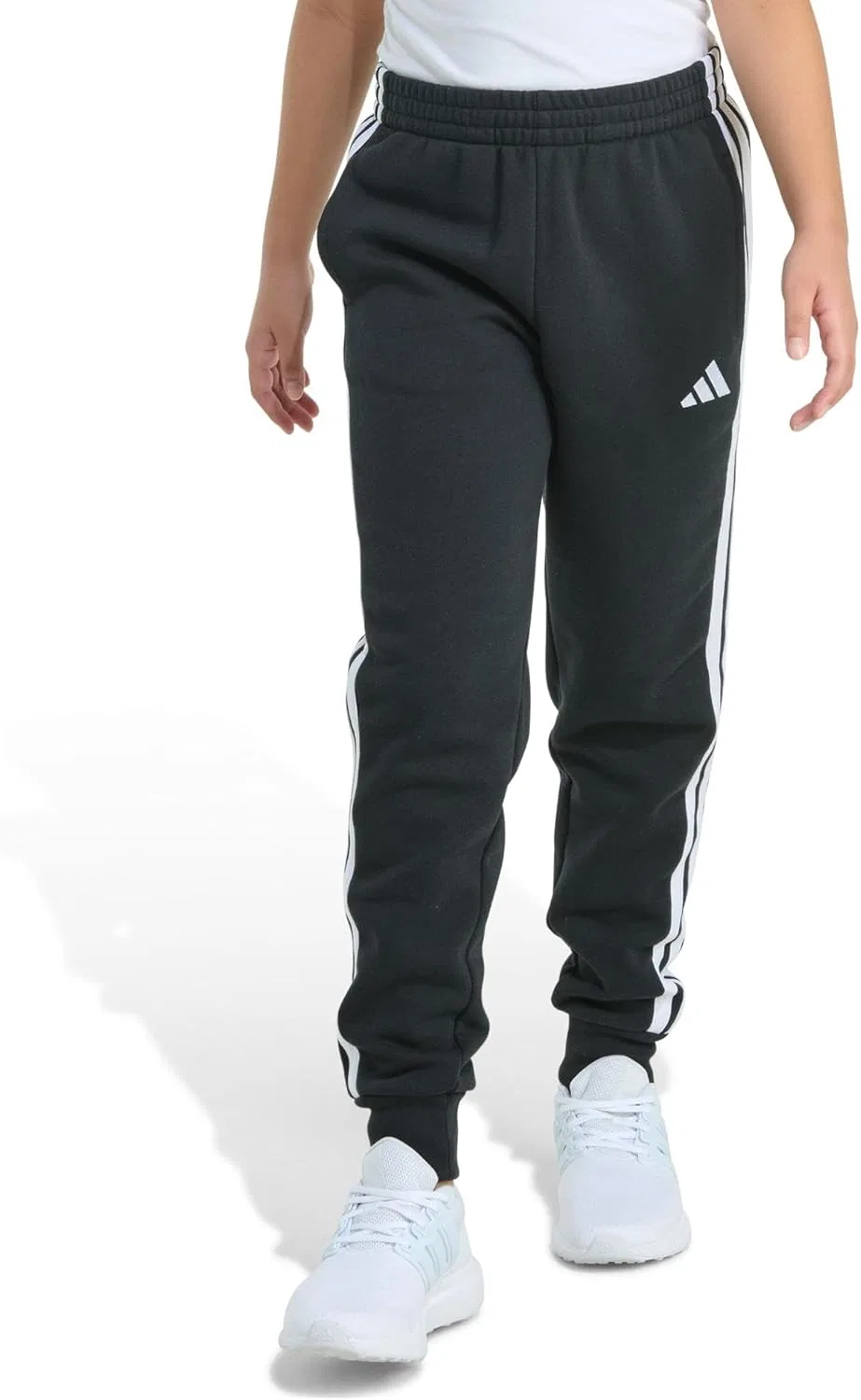 Детские флисовые спортивные брюки Adidas с тремя полосками, черный