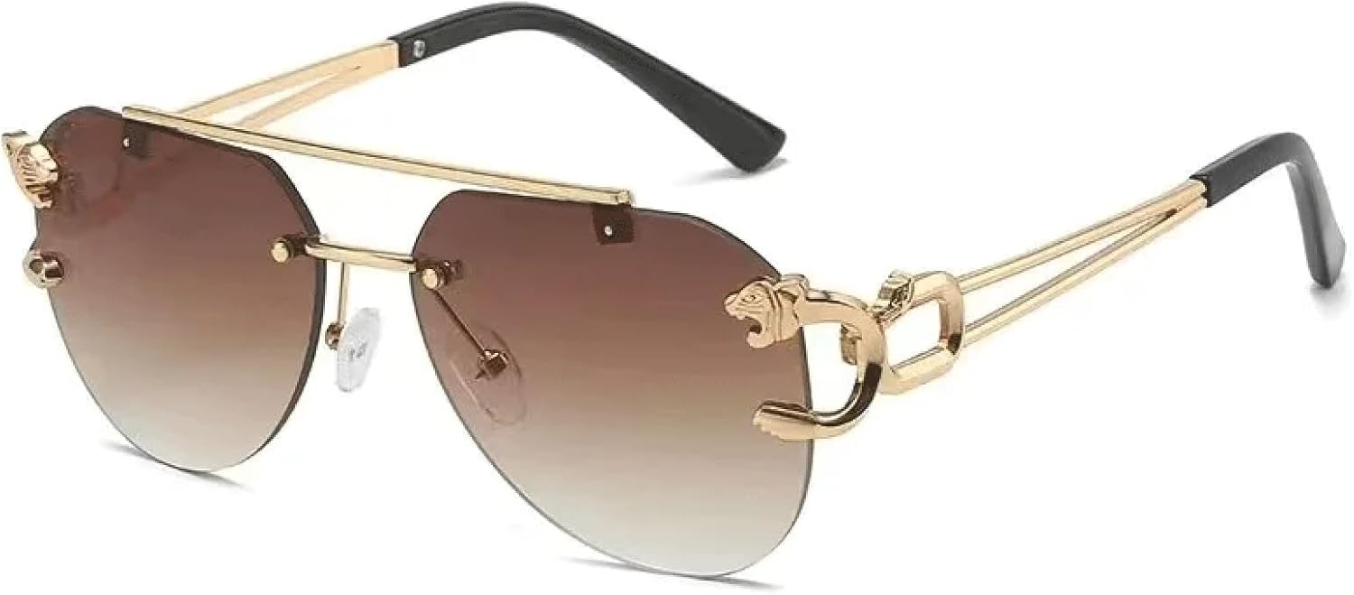 

Солнцезащитные очки без оправы с двойной перемычкой для женщин, прозрачные линзы с градиентом цвета «океан», мужские солнцезащитные очки с металлическим леопардовым принтом, защита от УФ-излучения UV400 DSVIGF, Gradient Tea