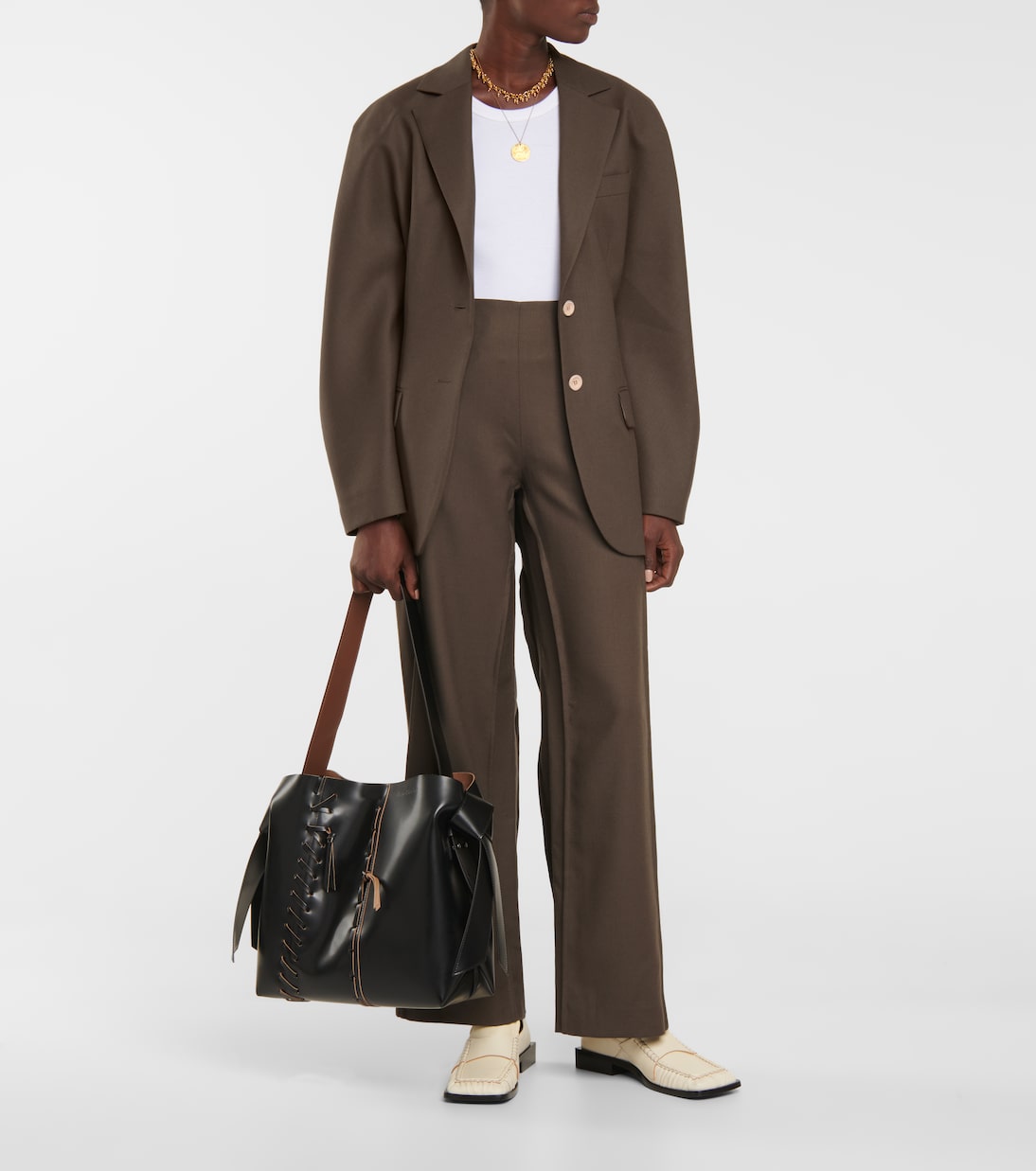 Широкие брюки из шерстяной саржи Acne Studios, Taupe Grey — фото 2