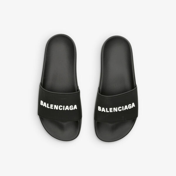 Резиновые шлепанцы с тисненым логотипом Balenciaga, черный — фото 2
