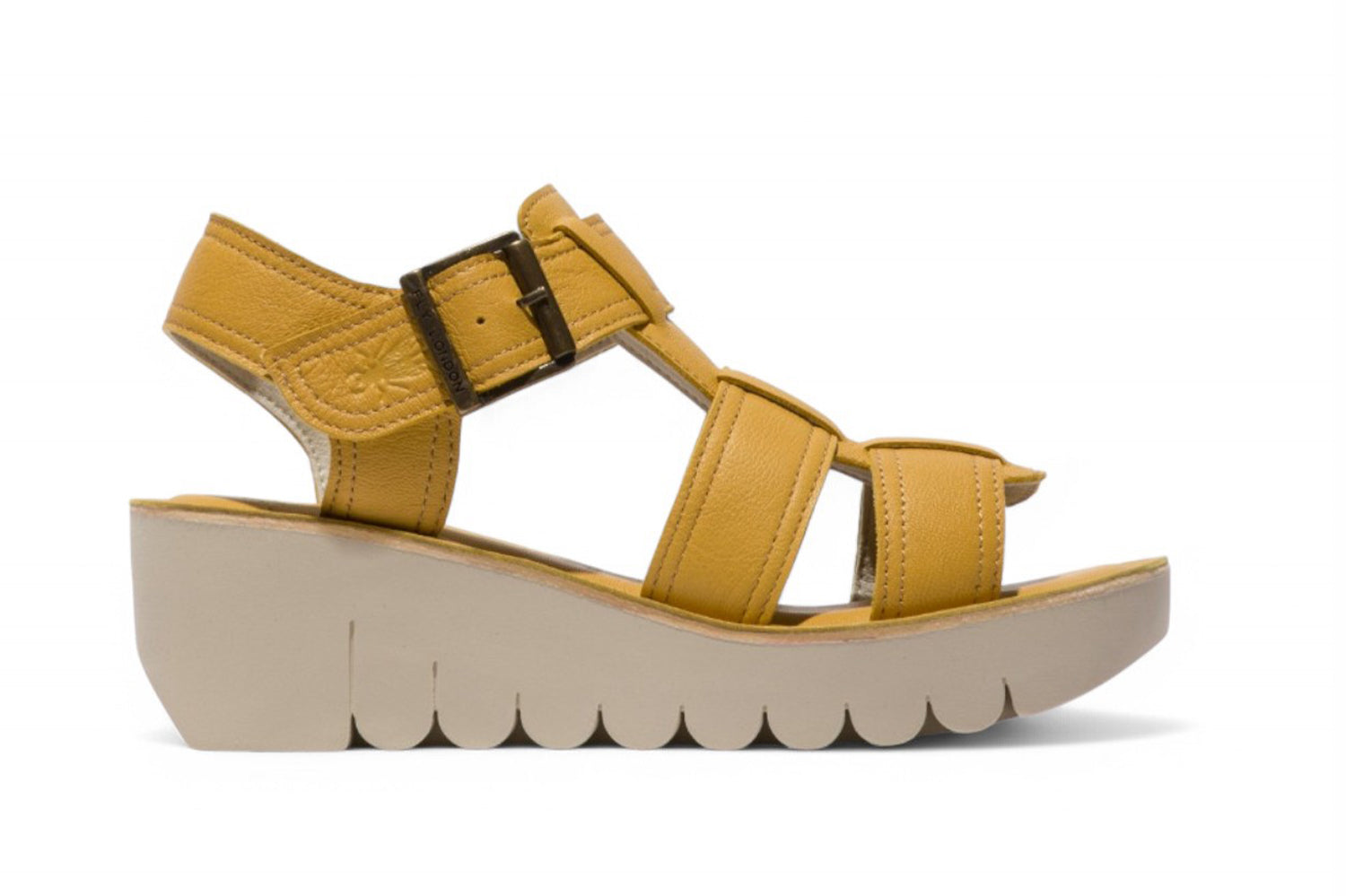 Женские сандалии Fly London YUDD236FLY Bumblebee Yellow на платформе с клиньями из кожи и эспадрильями