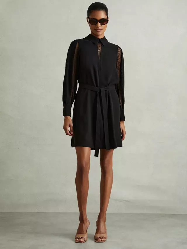 

Платье Reiss Reema Lace Insert Mini, черный