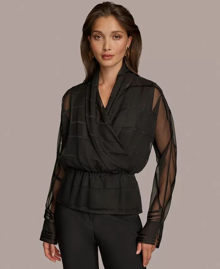 

Женский топ Donna Karan Burnout Faux-Wrap с длинными рукавами Donna Karan New York, серебряный