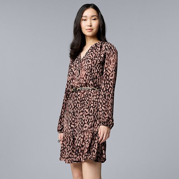 

Женское мини-платье с поясом и сборками Simply Vera Vera Wang, Brown Leopard