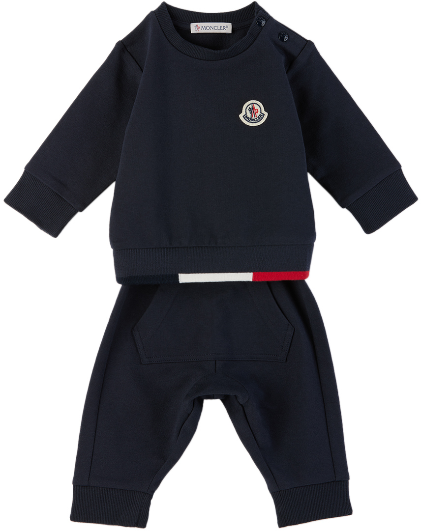 

Детский спортивный костюм с нашивками Moncler Enfant, темно-синий