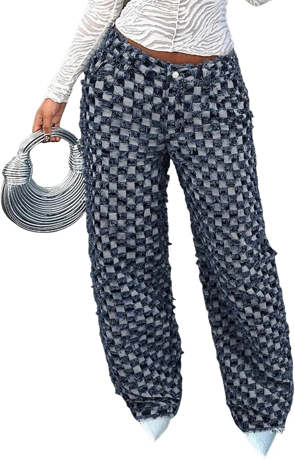 

Джинсы для женщин High Waisted Wide Leg в стиле distressed с карманами Whrounnk