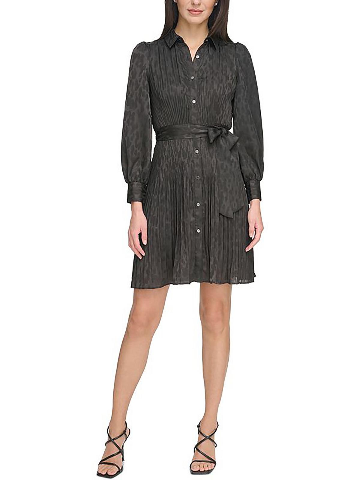 

Платье-рубашка Petites Womens с жаккардовым принтом Paint Brush DKNY, черный