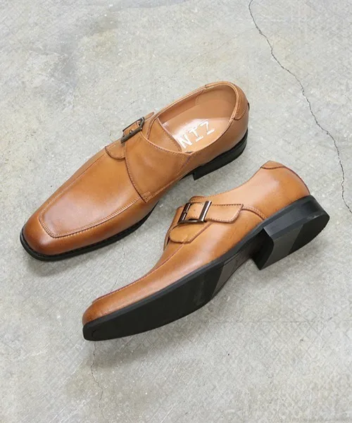 Мужские туфли-монки из натуральной кожи ZINC LIGHT BROWN