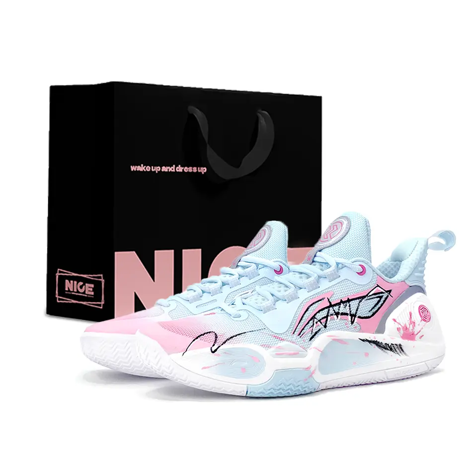 

Мужские баскетбольные кроссовки Li Ning Speed 9 с амортизацией, легкие и низкие., синий розовый