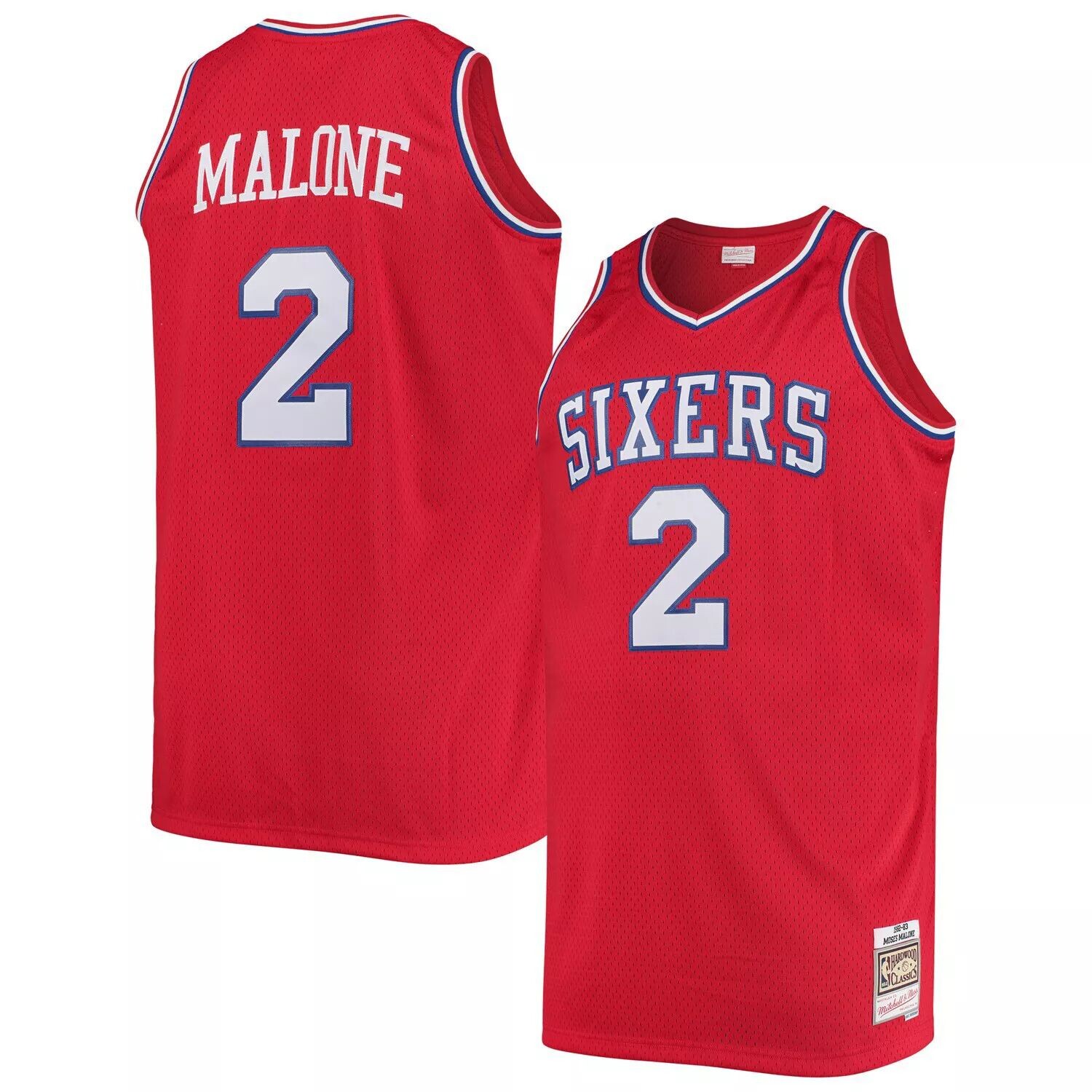 

Мужская майка Mitchell & Ness Moose Malone Red Philadelphia 76ers Big & Tall Hardwood Classics