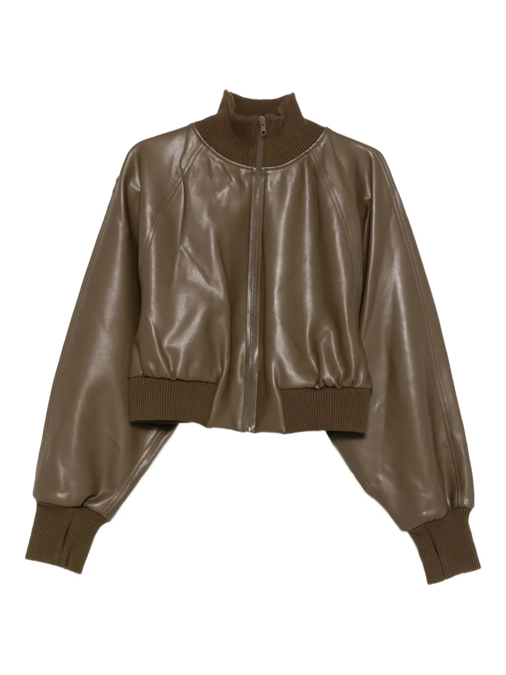 

Кожаная куртка с ребристыми манжетами Norma Kamali, коричневый