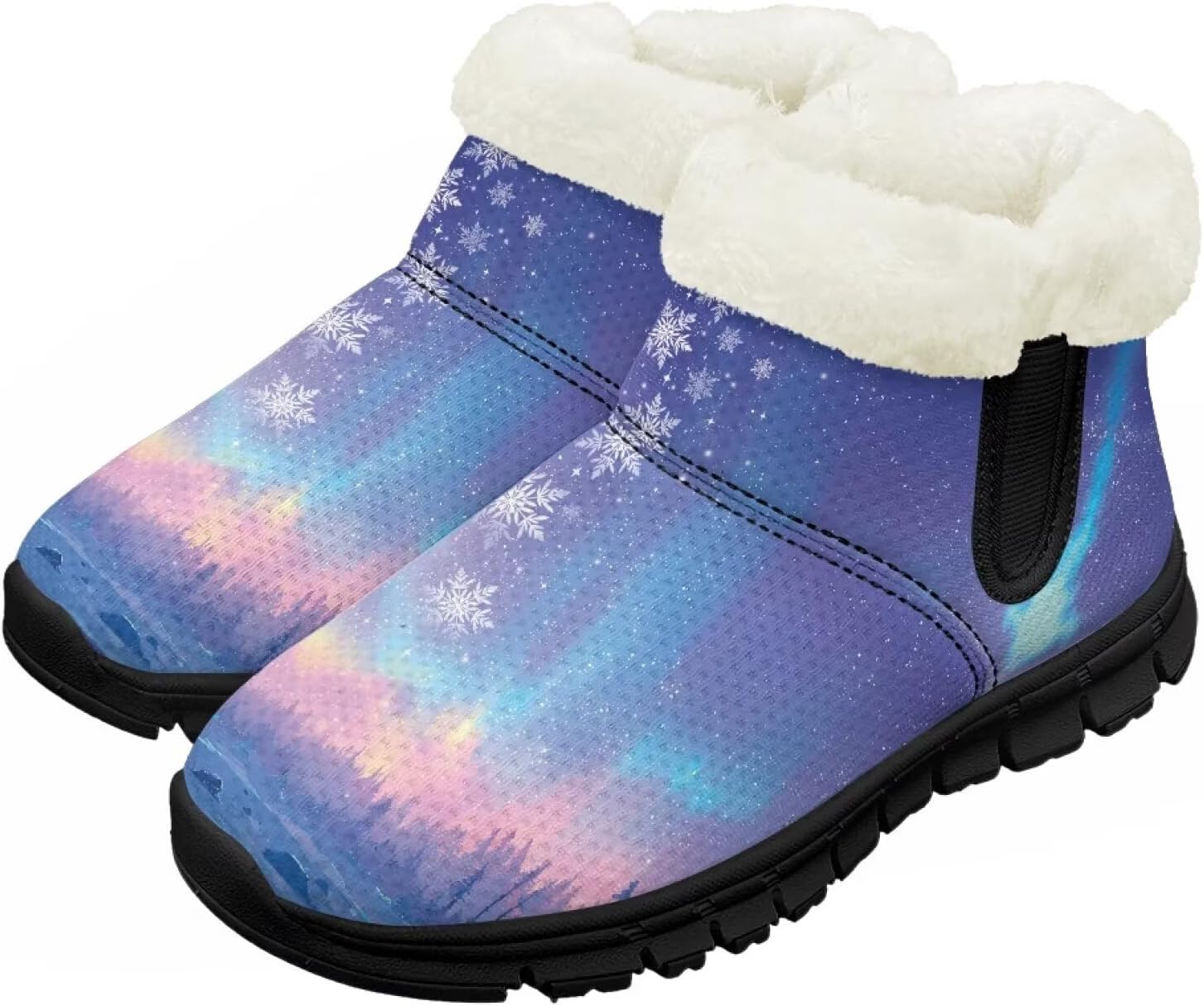 

Детские зимние непромокаемые ботинки для девочек и мальчиков, утепленные мехом, для малышей, наружная обувь, легко надевать и снимать Chririnla, Starry Snowflakes