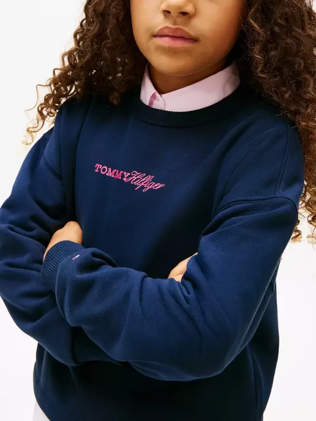 Детская хлопковая толстовка с логотипом и блестками Tommy Hilfiger, Navy — фото 4