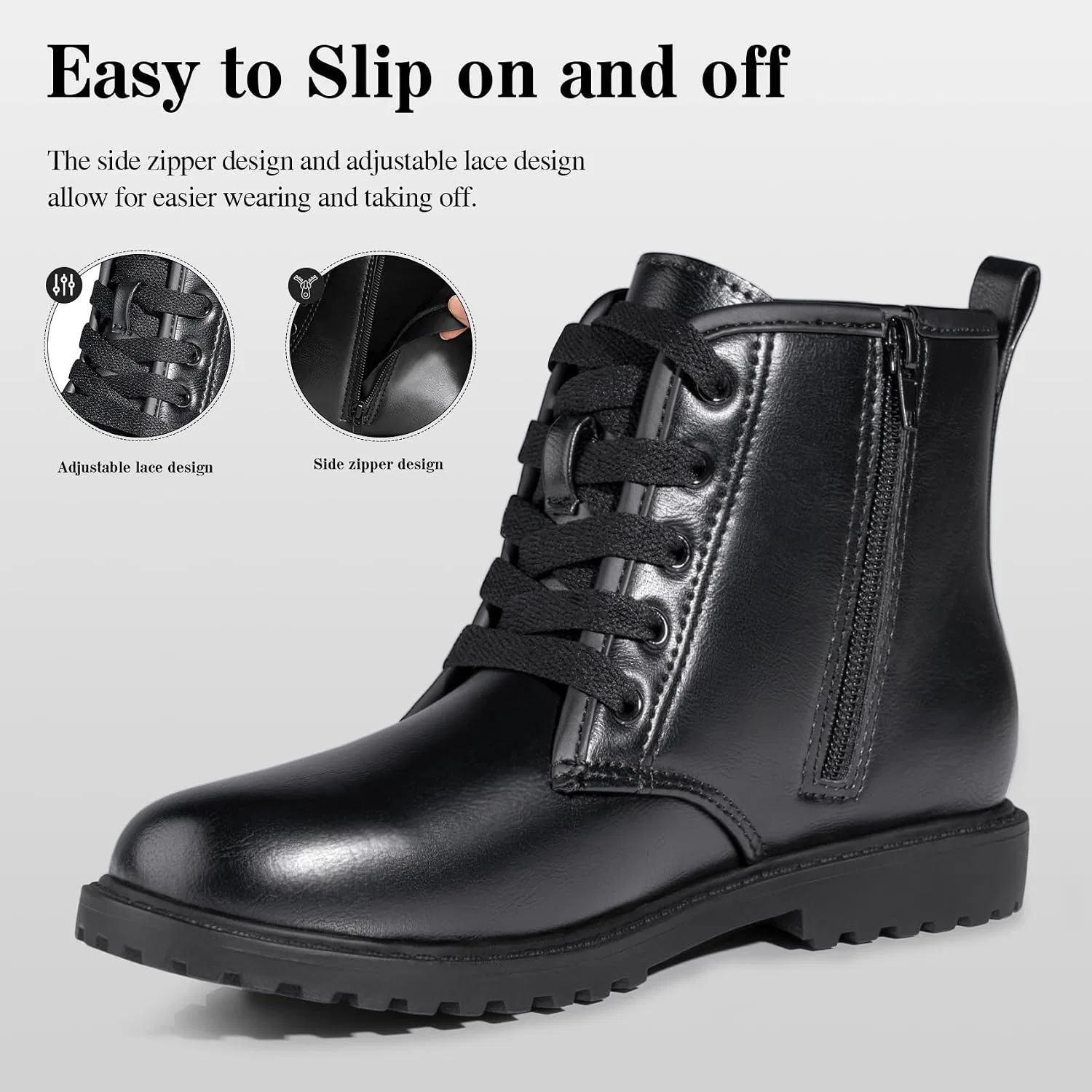 Детские ботинки с блестками Combat Ankle Boots FITORY, Black — фото 2