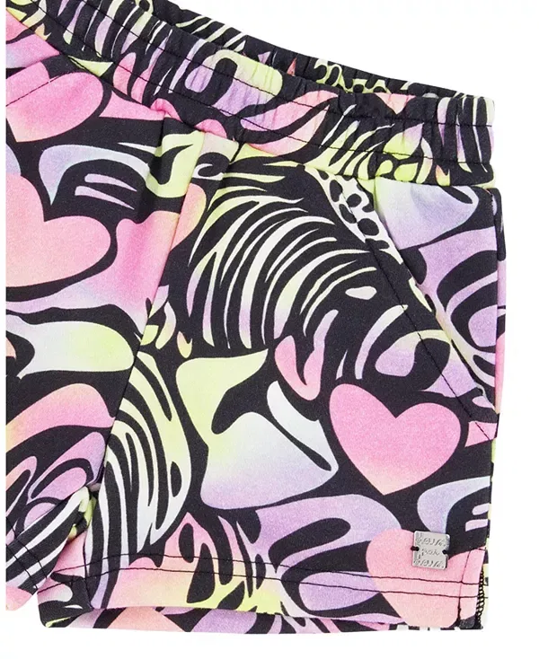 Детские шорты для девочек с принтом Deux Par Deux, Black With Multicolored Print — фото 3