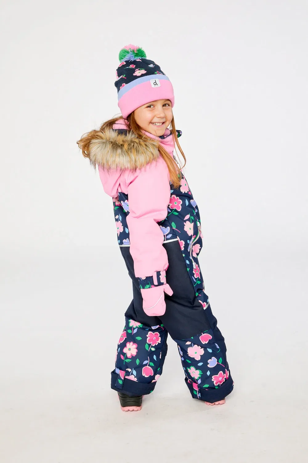 Детский комбинезон зимний утепленный с принтом Discover Deux par Deux, Blue Floral Print — фото 3