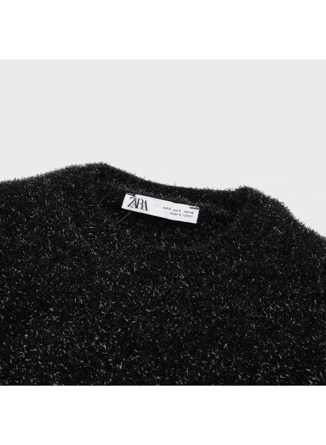 Свитер с бахромой Zara, глянцево-черный — фото 4