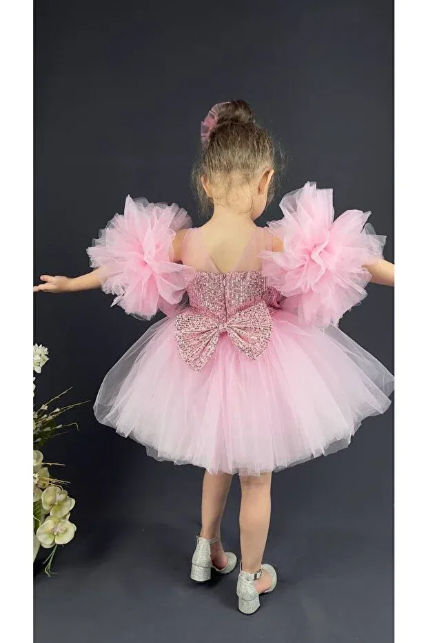 Детское платье для девочек с пайетками Buse&Eylül Bebe, Pink — фото 2