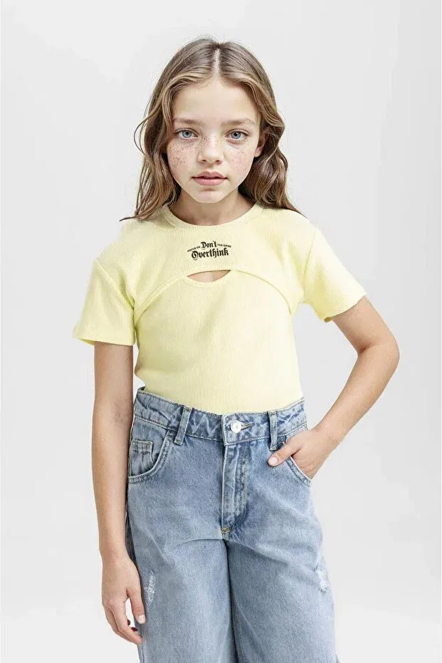 Детский комплект маек для девочек Ribbed Camisole 2-Pack Short Sleeve T-Shirt Girls' c8603a824hs Defacto, Yellow Yl281