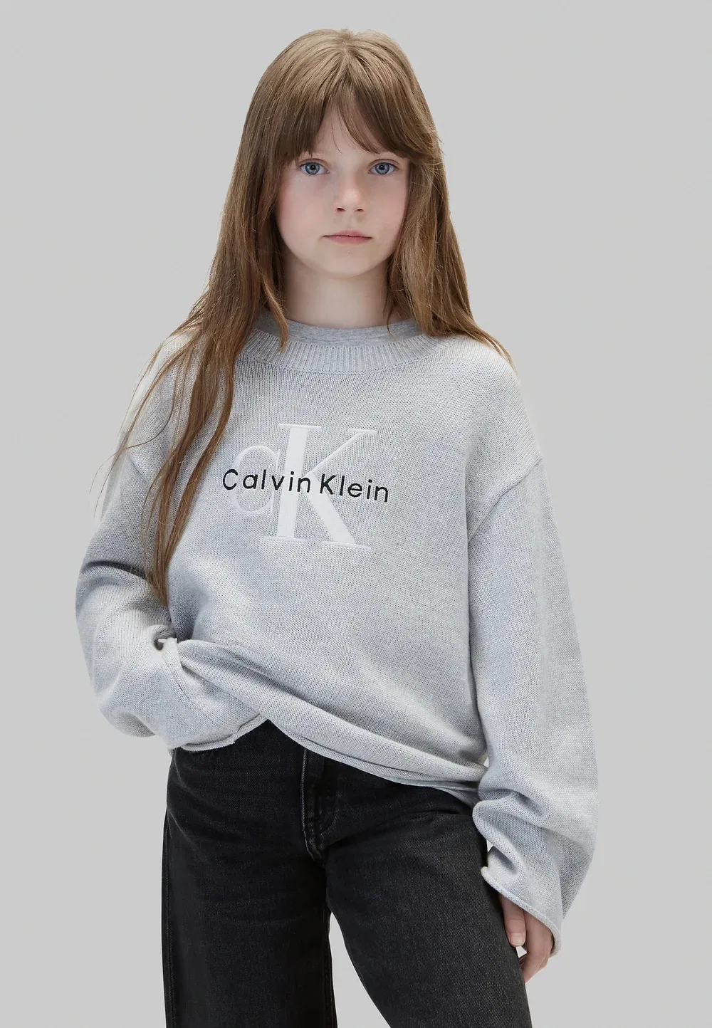 Детский вязаный джемпер с логотипом - джемпер Calvin Klein Jeans, Snow Heather — фото 2
