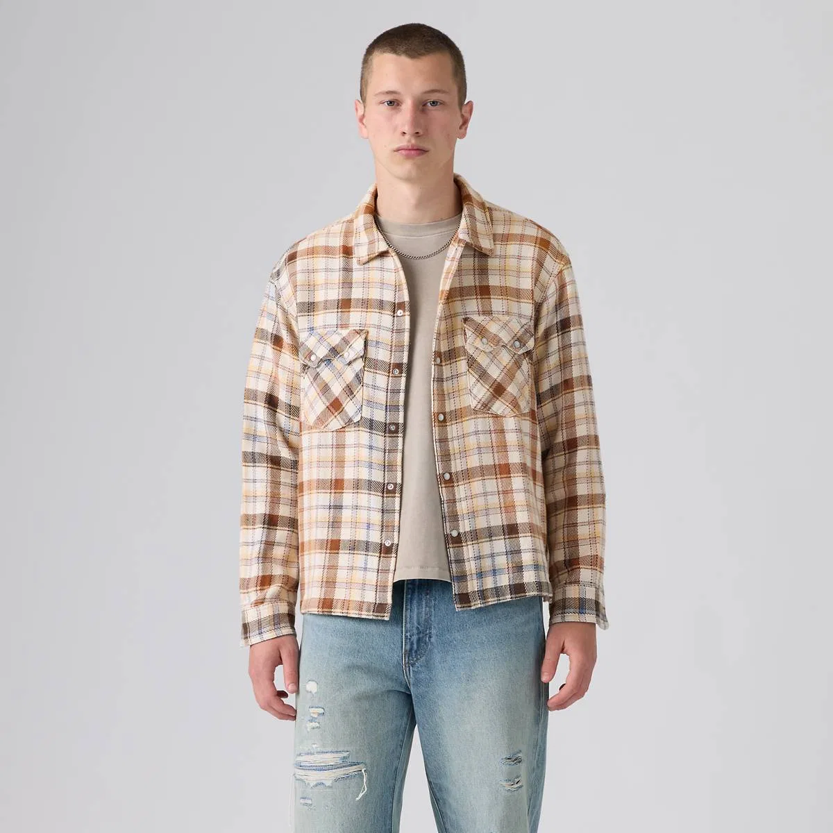 Свободная фланелевая рубашка в западном стиле с длинными рукавами Levi's, Tanner Plaid Whitecap Gray - Multi-Color — фото 3