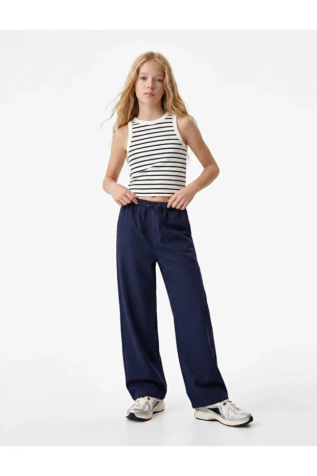 Детские брюки для девочек широкие с принтом Koton, Navy Blue