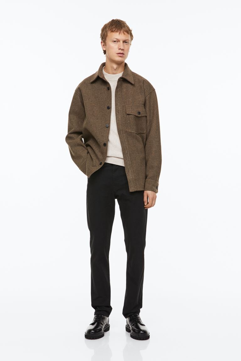 

Брюки Slim Fit из хлопкового твила H&M, черный