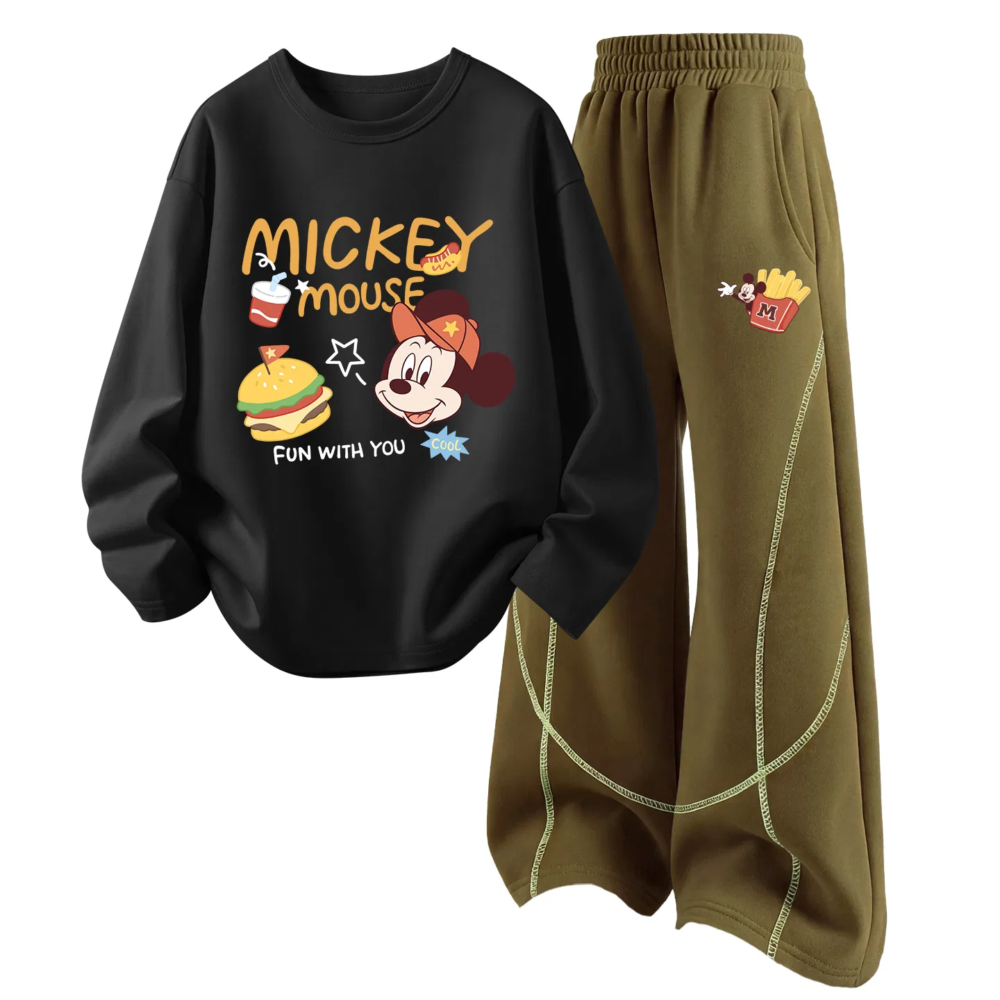 Детский спортивный комплект с принтом Casual Sportswear Disney, Di Hamburger Black+Di French Fries Autumn Brown