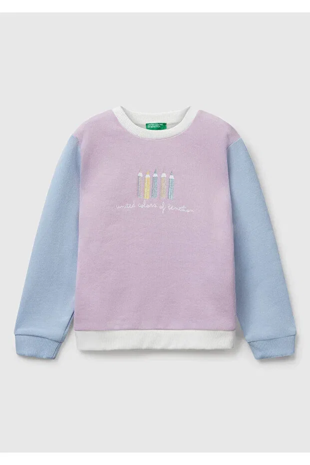 Детские свитшот для девочек с принтом United Colors Of Benetton, Lilac-Cream