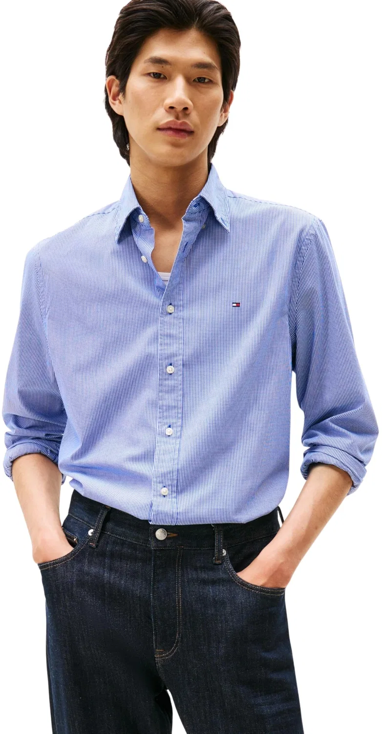 Мужская рубашка с принтом Flex Poplin Micro Gingham Tommy Hilfiger, Blue (Wedge Blue / Check)