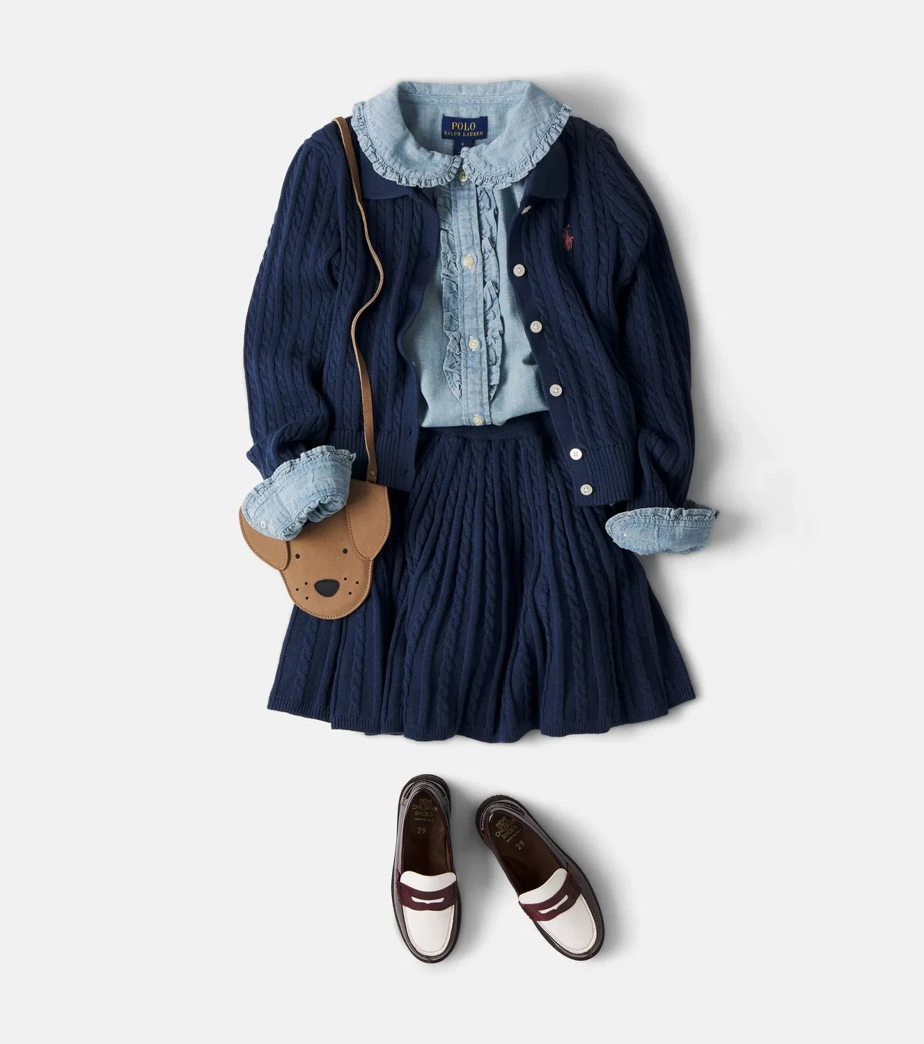 Комплект из хлопкового кардигана и юбки с косами Polo Ralph Lauren Kids, синий — фото 2