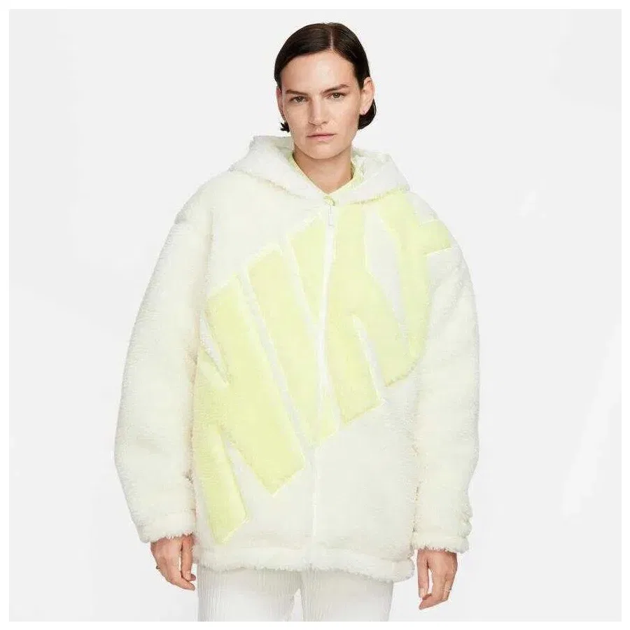 Женская куртка-бомбер с флисовой подкладкой, модель Nsw Logo Sherpa Jacket, Nike, Белый