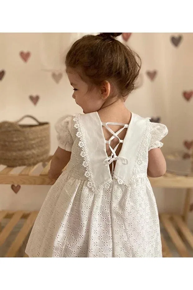 Детское платье для девочек кружевное Mininaf, White — фото 3