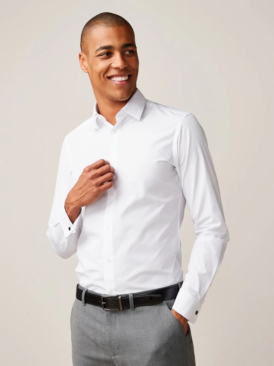 Рубашка с двойным манжетом, Slim Fit, White Next, белая
