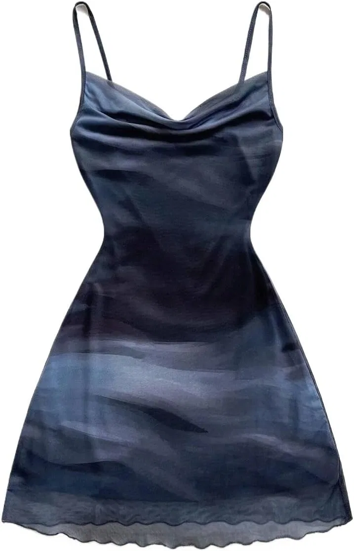 Женское повседневное мини-платье с принтом, Backless, Cami, Multicolor
