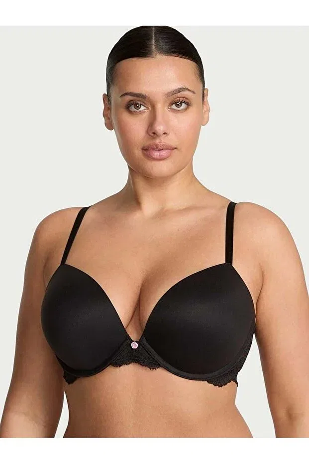 Женский бюстгальтер-пуш-ап на косточках с кружевным воротником Victoria'S Secret, Black