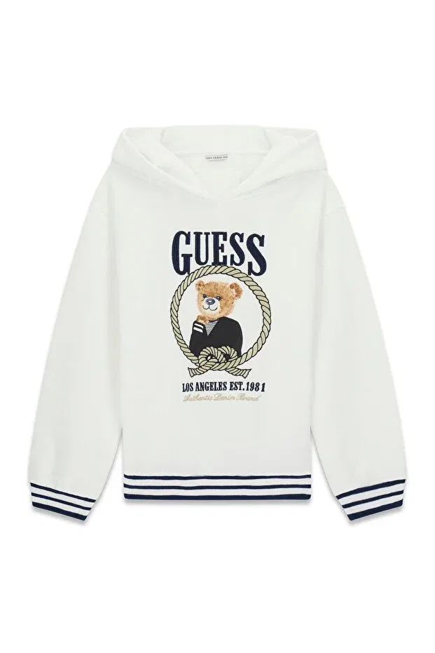 Детское худи для девочек с принтом Guess, White