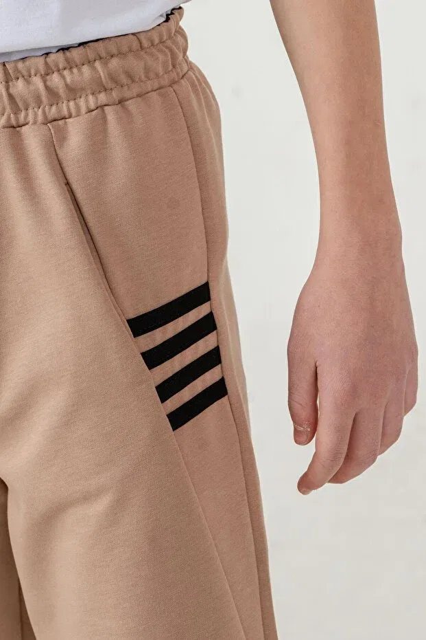 Детские шорты для мальчиков с принтом Champs Printed Sides 4-Stripe Mışıl Kids, Beige — фото 4
