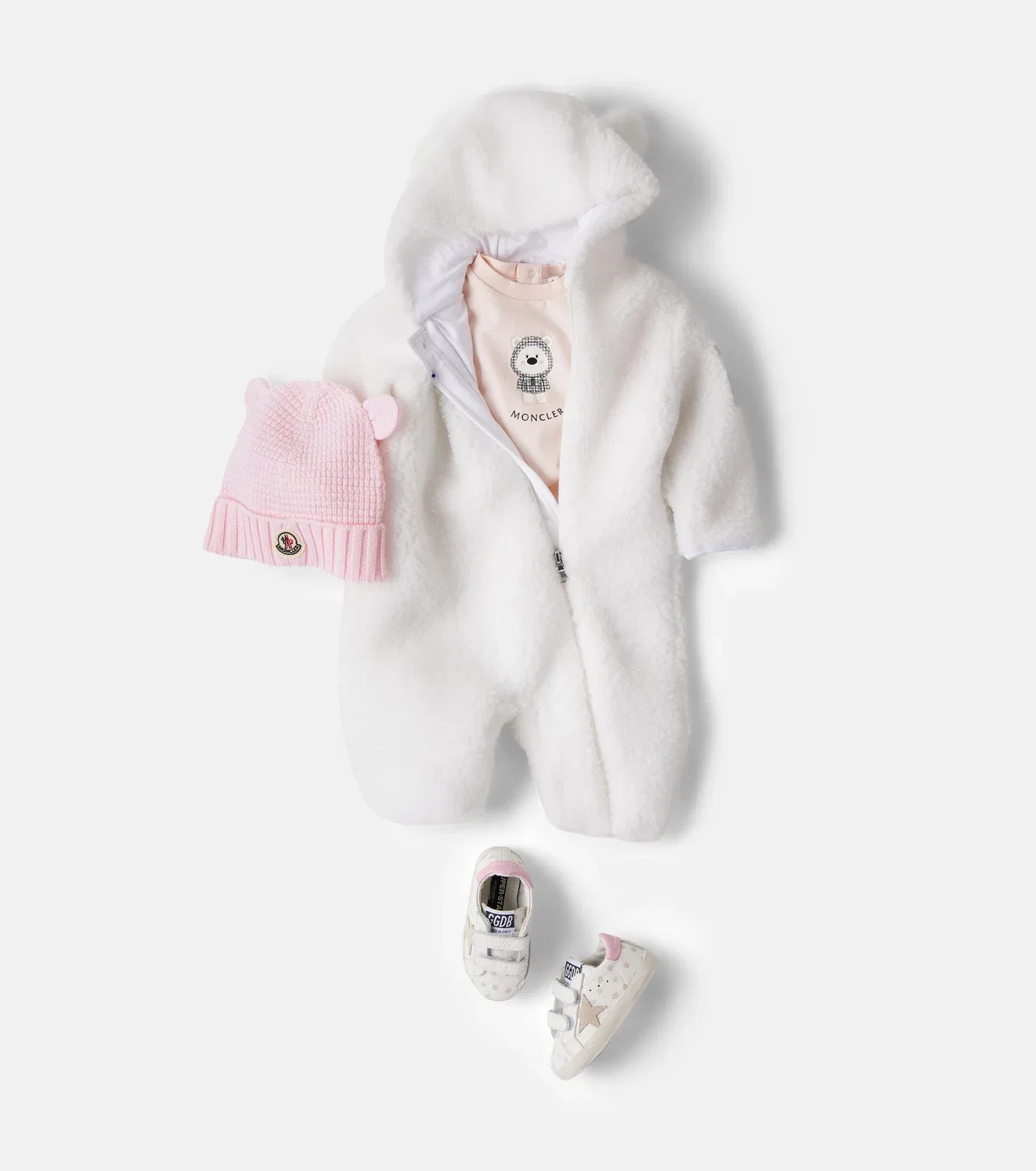 Детский плюшевый комбинезон с капюшоном Moncler Enfant, белый — фото 2