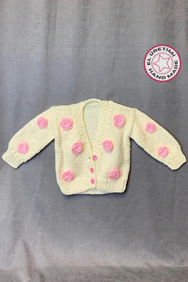 Детский кардиган для девочек с принтом Yıldız 7202 hand knitted flower decorated Uretti, White