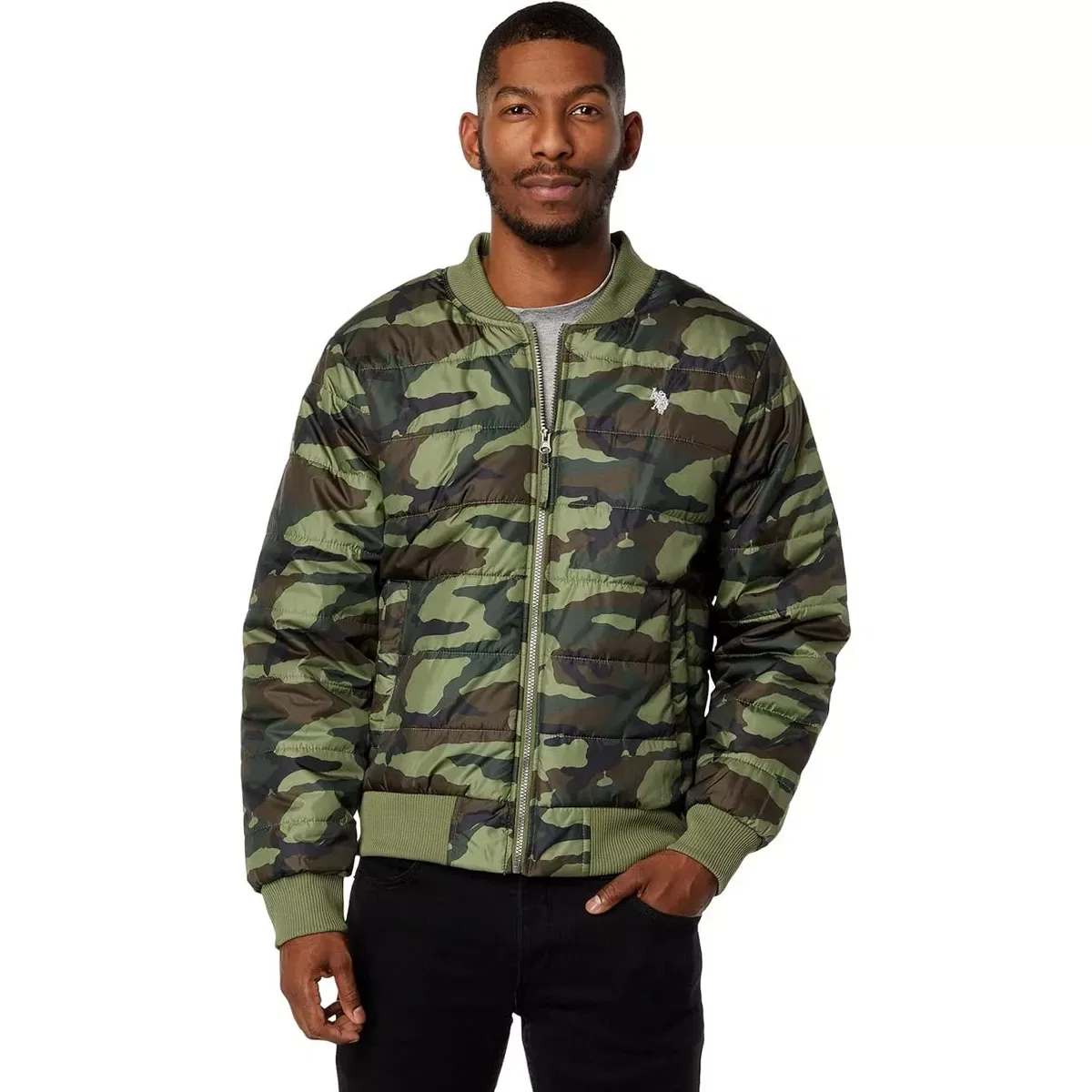 Мужская куртка-бомбер стеганая с камуфляжным принтом U.S. Polo Assn., Army Green