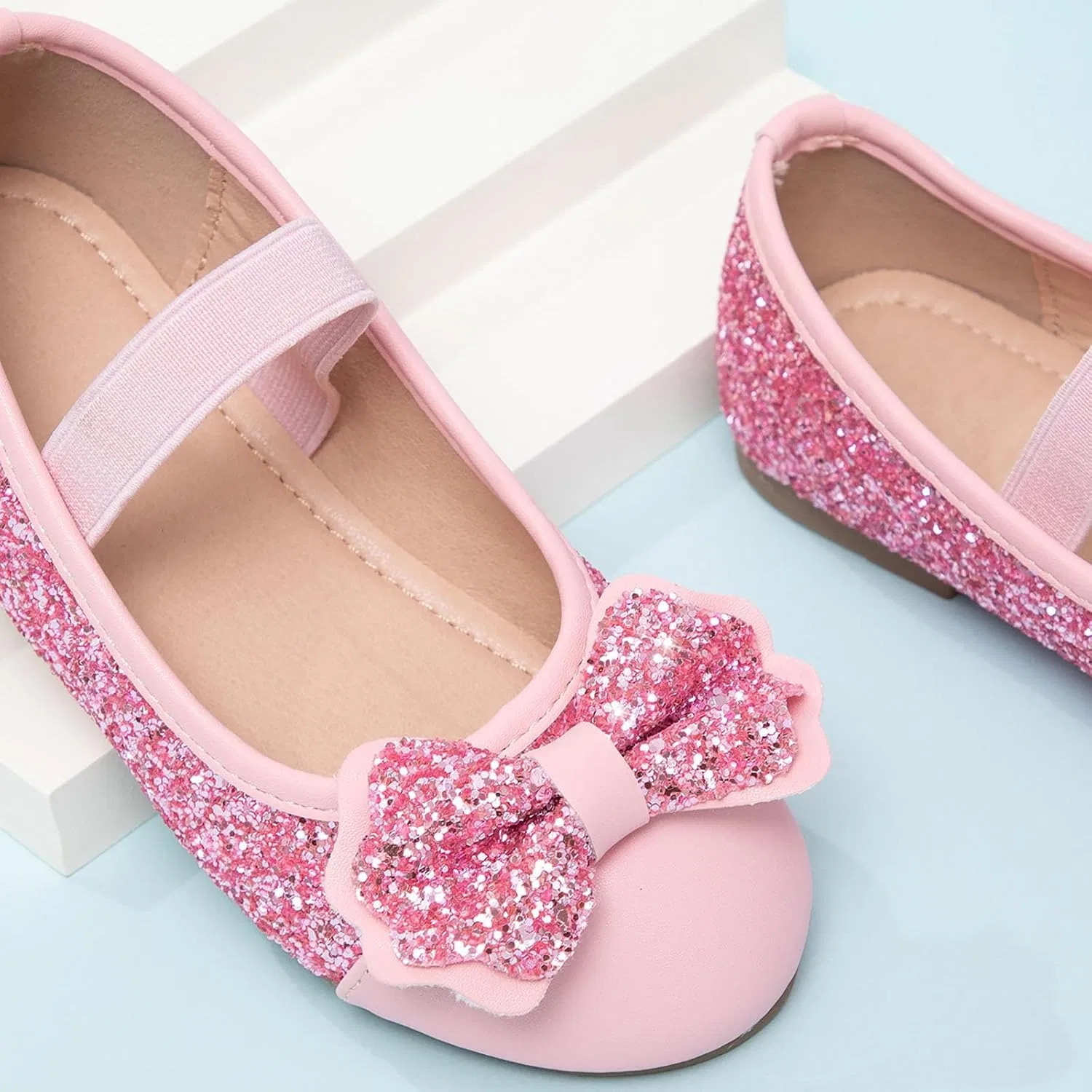 Детские туфли для девочек с блестками и стразами Mary Jane, Pink — фото 4
