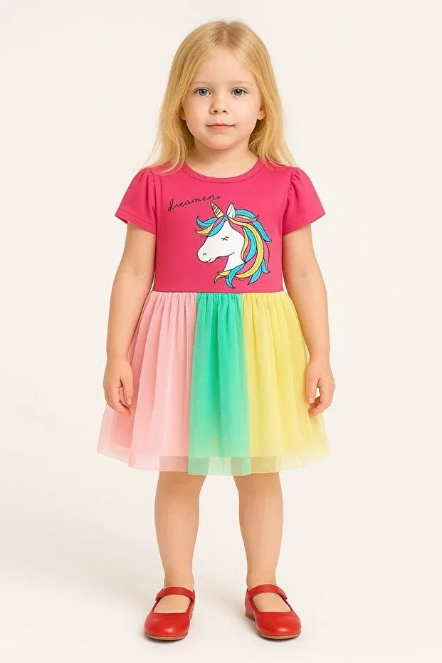 Детское платье для девочек с принтом Unicorn Printed Tulle Skirt Birthday And Special Day Dress Milays Life Home Collection, Red Unicorn