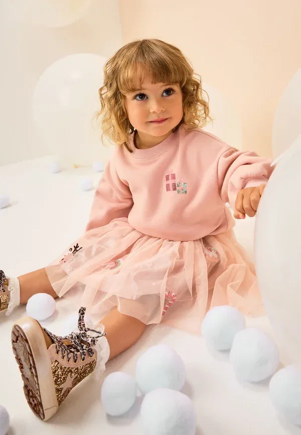 Комплект из свитшота и низа с животными Long sleeve set Next, Pink Christmas, розовый — фото 4
