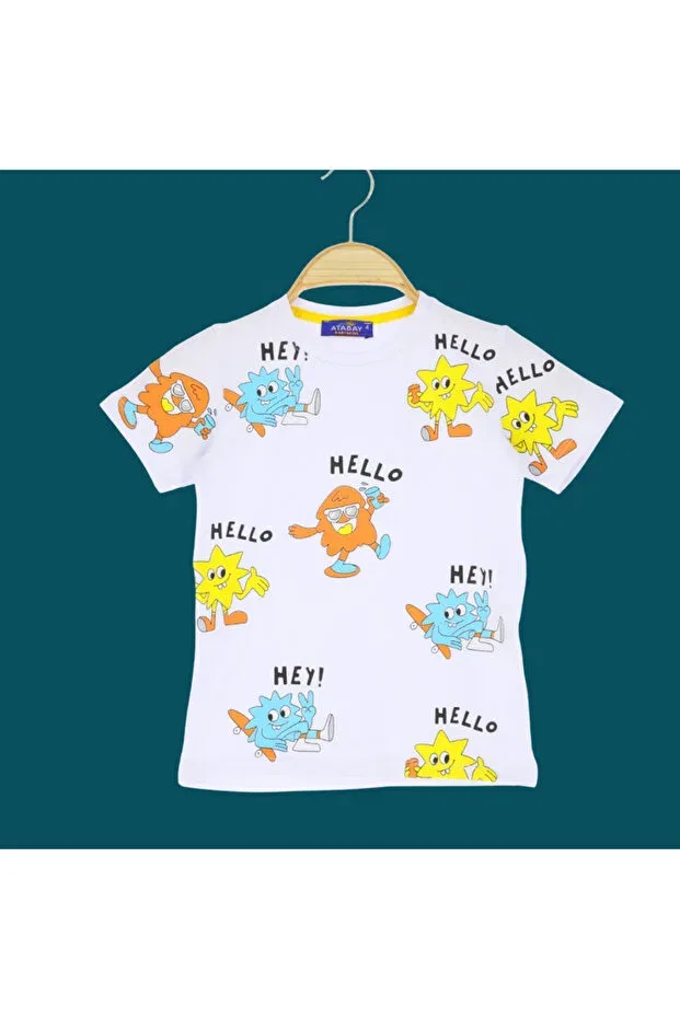 Детская футболка для девочек с принтом Hello Hey Cute Colorful Cheerful Printed Tshirt Seasonal Cotton Nr Narrengi, White