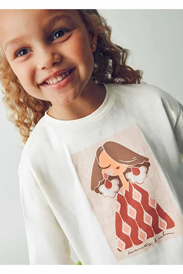 Детская футболка для девочек с длинным рукавом с принтом Winter Girls' Long Sleeve Hair Clip Tshirt Mayoral, Nude Color — фото 2