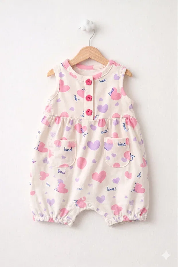 Детский комбинезон для девочек хлопковый с принтом Basics For My Baby, Heart — фото 2