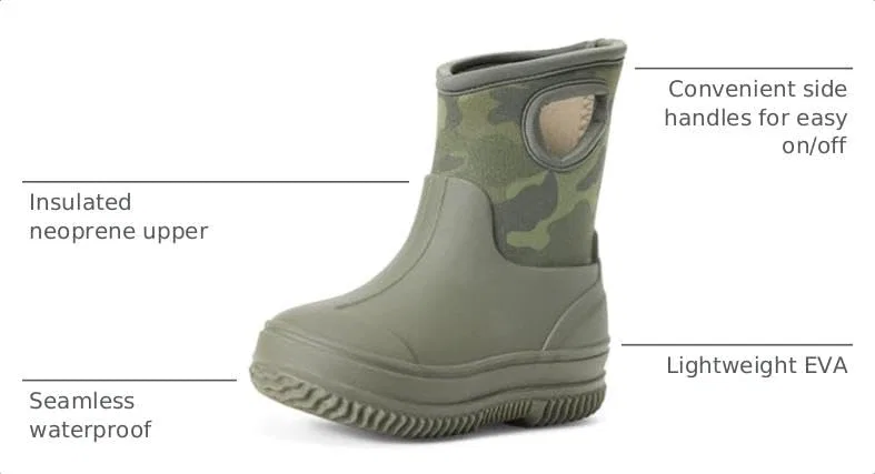 Детские утепленные резиновые сапоги из неопрена Unisex Kids' Insulated Neoprene Rain Boot Amazon Essentials, Olive Camo — фото 2