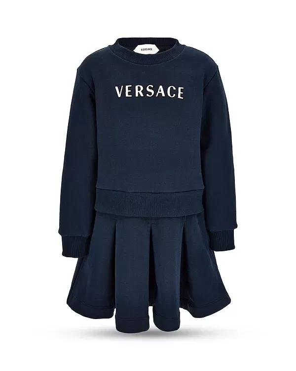 Детское платье для девочек с вышитым логотипом Versace, Dark Navy+White+Black