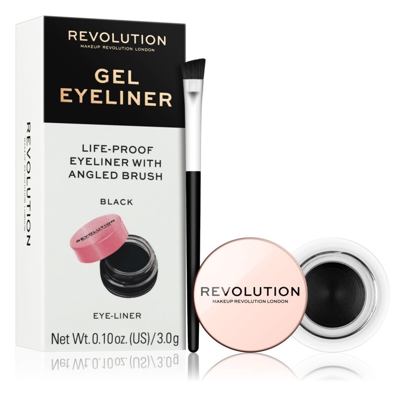 

Гелевая подводка с кистью Makeup Revolution Gel Eyeliner Pot, оттенок Black 3 г